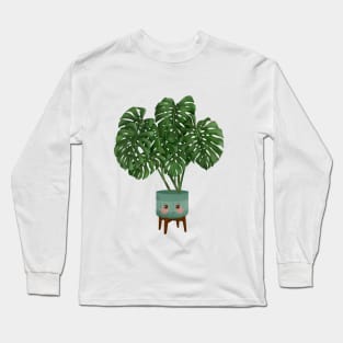 Cute Plant Illustration, Monstera Deliciosa Plant Illustration Long Sleeve T-Shirt